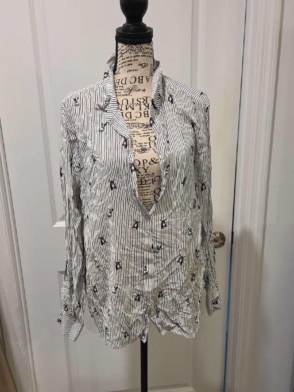Jane and Delancey Striped Button-Down Shirt With French Bull Dogs Size XL!